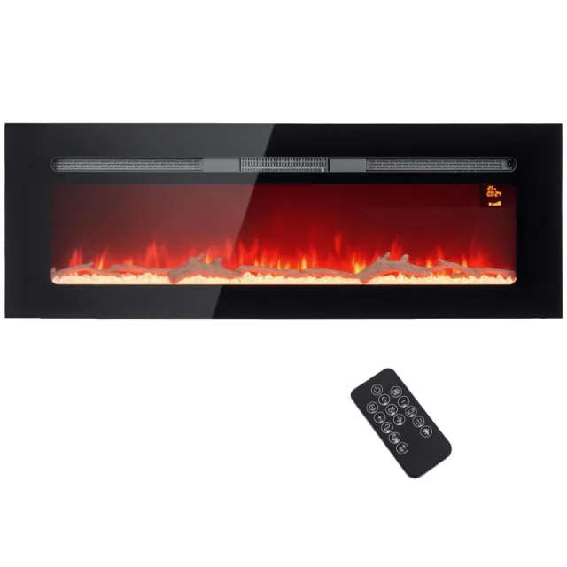 Ρυθμιζόμενο Ηλεκτρικό Τζάκι 1800W με Τηλεχειριστήριο, Χάλυβας και Θρυμματισμένο Γυαλί, 127x15.8x45 εκ, Μαύρο