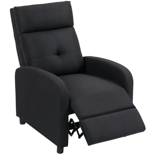 Γκρι Recliner Καναπές από Ύφασμα Λινάτσας (Μέγιστη Κλίση 155 Μοιρών) με Ποδόστατη, 67x87x98 cm, Μαύρος