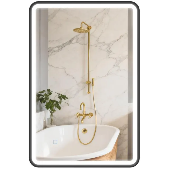 90 x 60 cm LED Καθρέφτης Μπάνιου, Φώτα, 3 Χρώματα, Ρυθμιζόμενος, Λειτουργία Μνήμης, Οριζόντιος και Κάθετος, Μαύρος