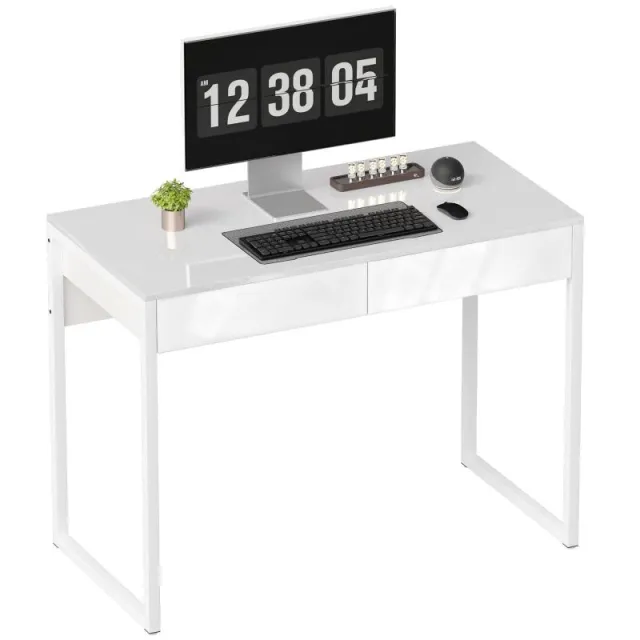 Γραφείο 100 x 50 cm – Γραφείο Υπολογιστή / Γραφείο Γραφείου με 2 Συρτάρια, για Μικρούς Χώρους, Λευκό