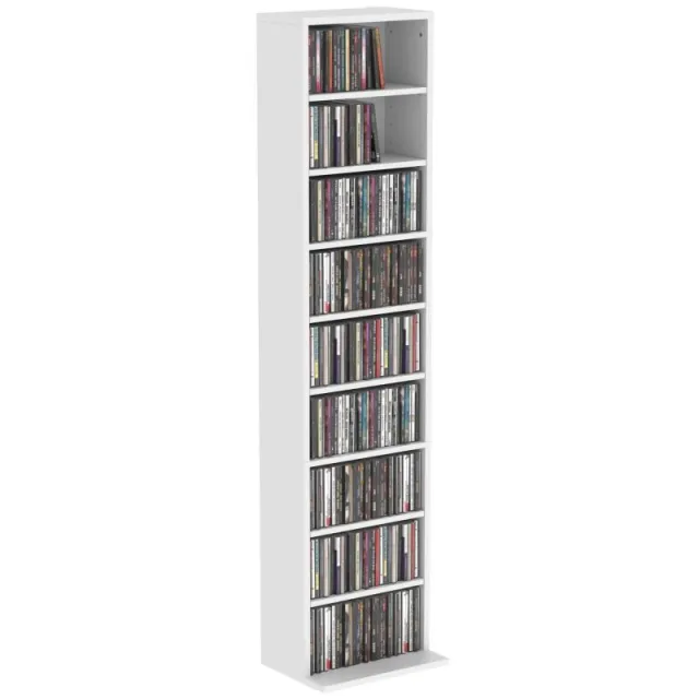 Ράφι CD/DVD, 9 επίπεδα, στενός ελεύθερος χώρος με 6 ρυθμιζόμενα ράφια, χωράει 260 CDs, λευκό