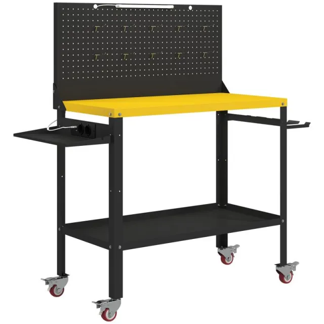 Μαύρο και Κίτρινο Εργαστήριο με Ρόδες 128 x 49.5 x 127.5 cm