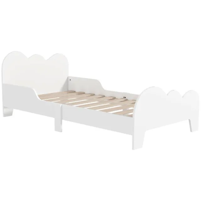 Κρεβάτι Montessori για Παιδιά 3–8 Ετών, 143.5x74.5 cm με Ασφαλιστικές Ράγες, Σχέδιο Ξύλου σε Σχήμα Σύννεφου, Λευκό